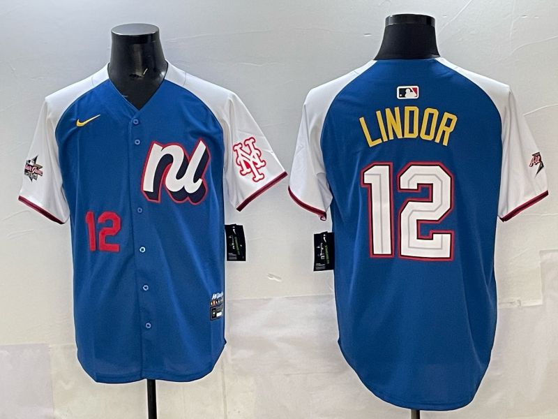 Men New York Mets #12 Lindor Blue white All star 2025 Nike MLB Jersey style 02